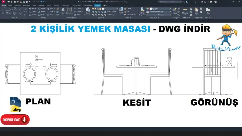 2 Kişilik Yemek Masası dwg, 2 Person Dining Table DWG, Mesa para 2 personas DWG, Table pour 2 personnes DWG, Tavolo per 2 persone DWG, 2人用ダイニングテーブル DWG, Mesa para 2 pessoas DWG, 双人餐桌 DWG