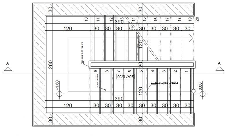 merdiven plan çizimi