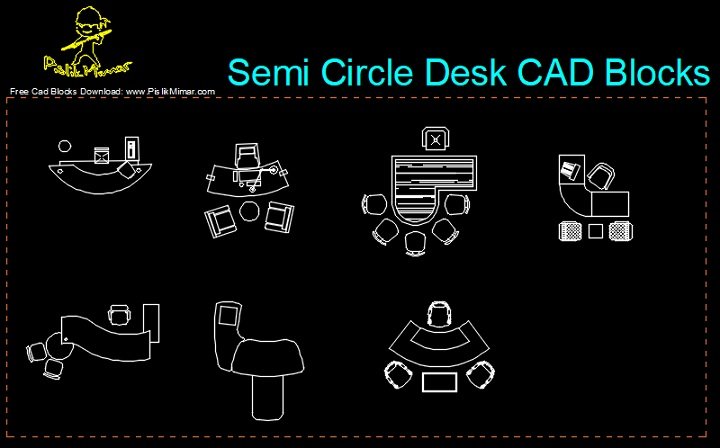 semi circle desk cad blocks