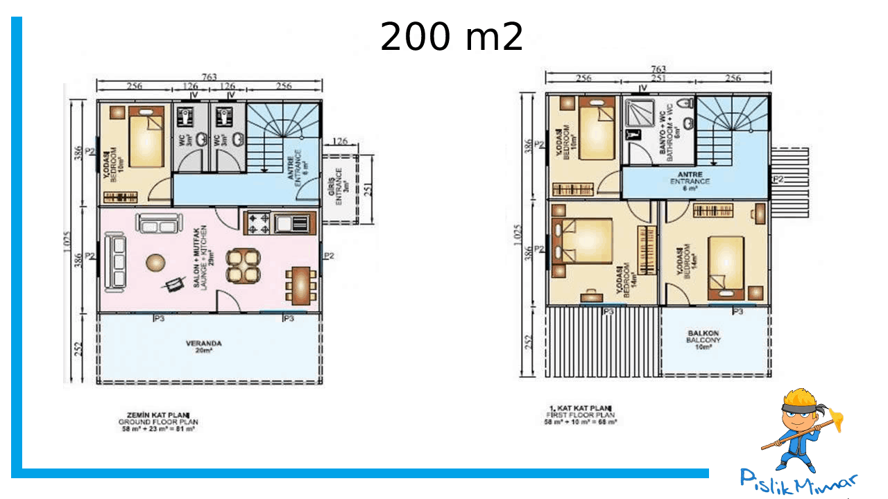 200 m2 dubleks villa projeleri