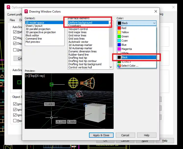 autocad arka plan değiştirme