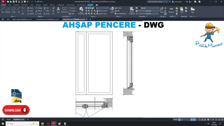 Ahşap pencere dwg, Wooden Window DWG, Ventana de madera DWG, Fenêtre en bois DWG, Finestra in legno DWG, 木製窓 DWG, Janela de madeira DWG, 木窗 DWG