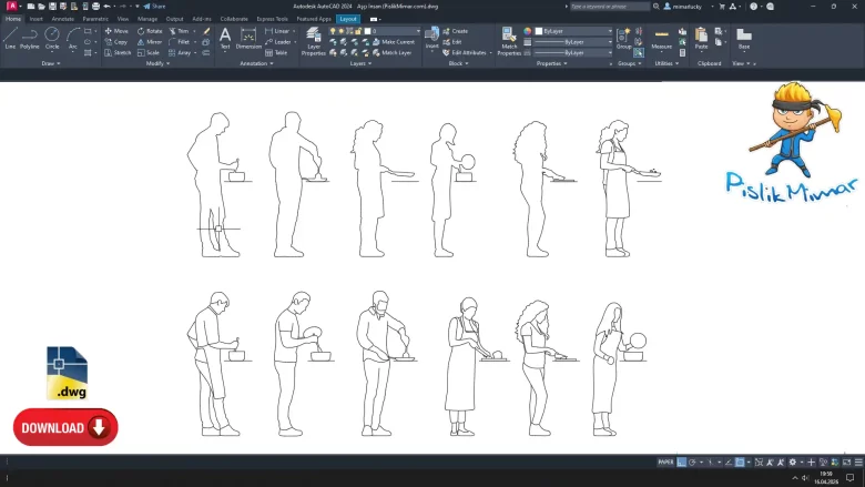 Aşçı insan dwg çizimi,Chef Human dwg, autocad drawing download