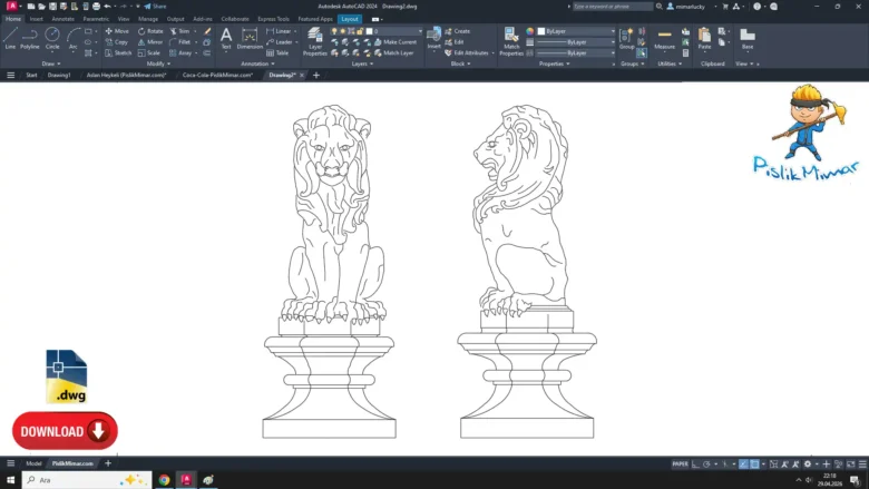 Aslan Heykeli dwg, Lion Statue