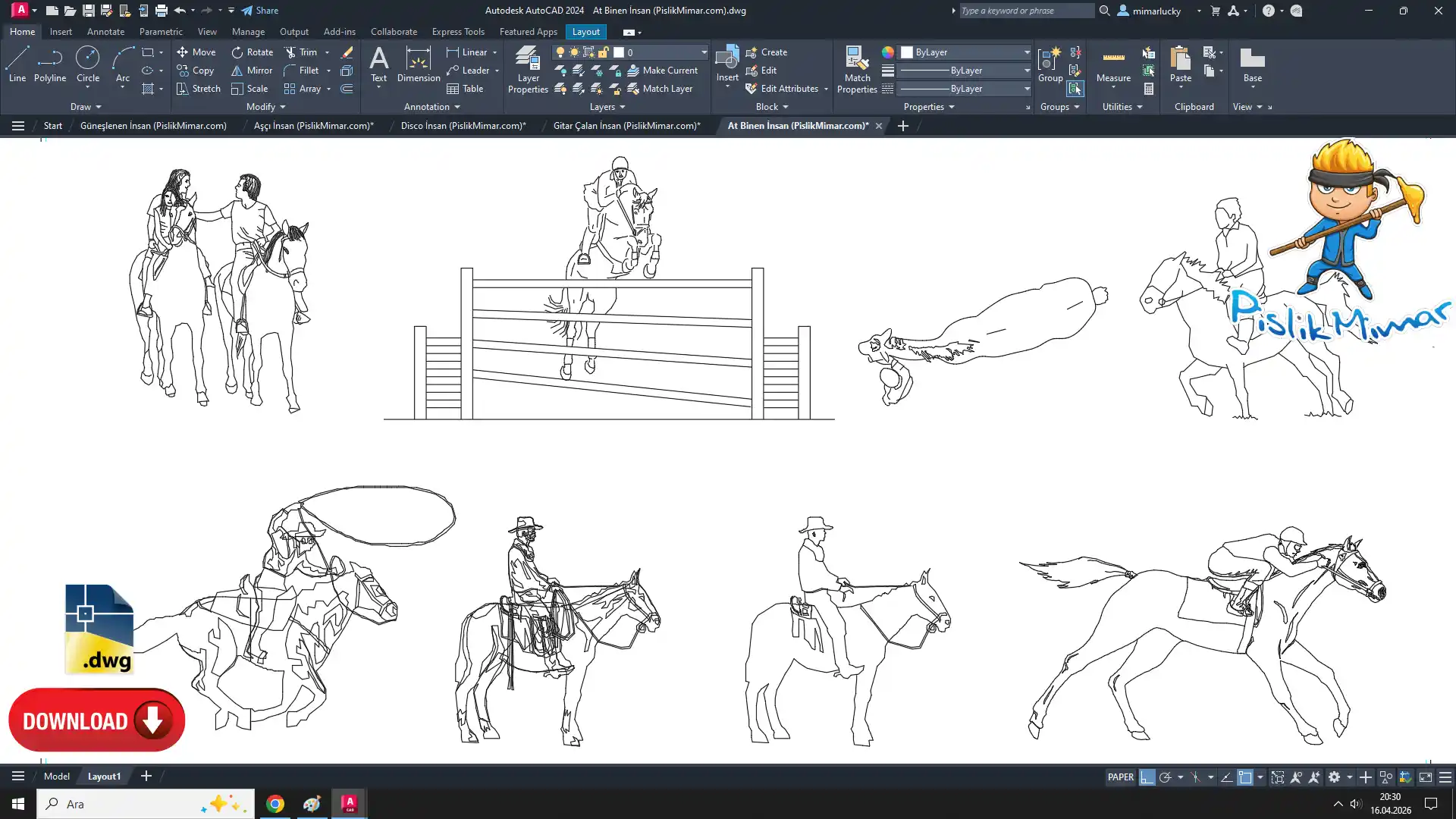 At Binen İnsan - DWG (AutoCAD Man Riding a Horse) | Pislik Mimar