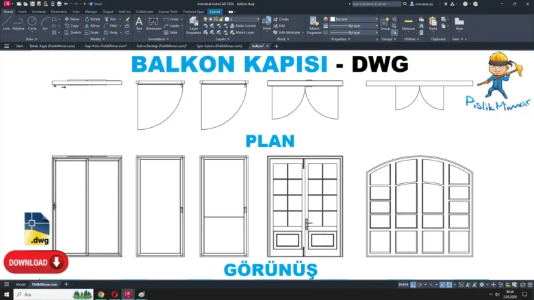 Balkon kapısı dwg, Balcony Door DWG, Puerta de balcón DWG, Porte de balcon DWG, Porta balcone DWG, バルコンドア DWG, Porta de varanda DWG, 阳台门 DWG