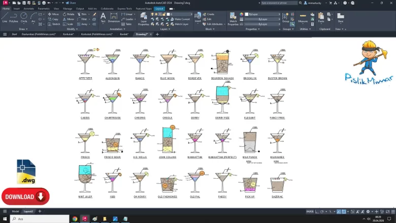 Bardak dwg, Glass CAD Blocks, AutoCAD Drawing