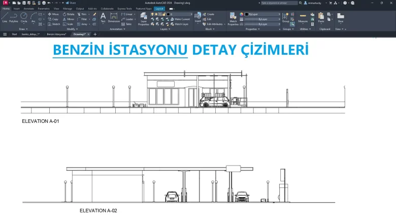 Benzin istasyonu detay çizimleri