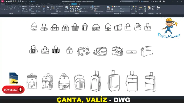 Çanta, Valiz dwg, Bag and Suitcase DWG, Bolsa y maleta DWG, Sac et valise DWG, Borsa e valigia DWG, バッグとスーツケース DWG, Bolsa e mala DWG, 包和行李箱 DWG
