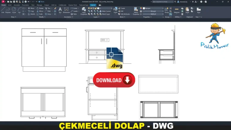 Çekmeceli dolap dwg, Drawer Cabinet DWG, Gabinete con cajones DWG, Armoire à tiroirs DWG, Mobile con cassetti DWG, 引き出し収納 DWG, Armário com gavetas DWG, 抽屉柜 DWG