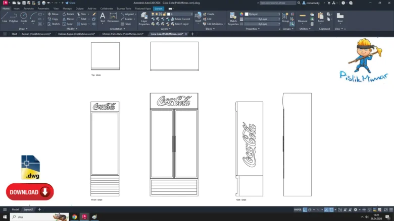 Coca Cola Dolabı, AutoCAD Beverage Cooler CAD Blocks