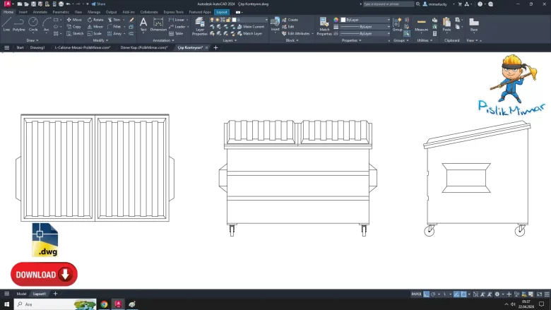Çöp Konteynırı dwg