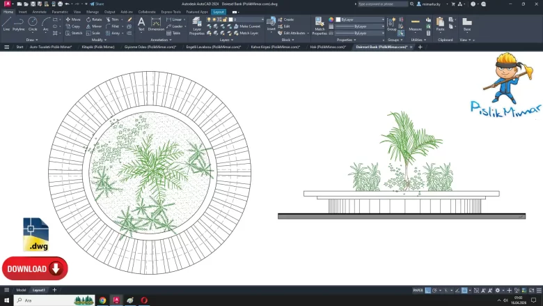 Dairesel Bank Dwg, Circular Bank dwg, autocad blocks
