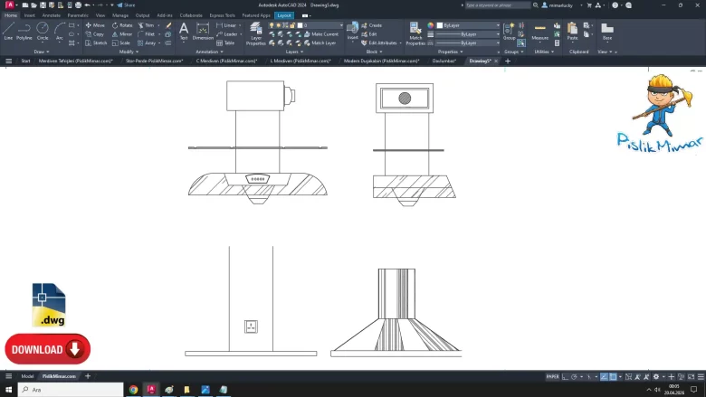 Davlumbaz dwg,Range Hood Cad Blocks, AutoCAD Drawing