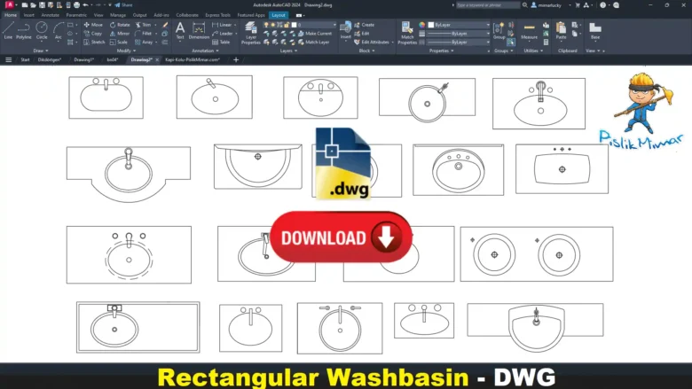 Dikdörtgen Lavabo, Rectangular Sink DWG, Lavabo rectangular DWG, Lavabo rectangulaire DWG, Lavabo rettangolare DWG, 長方形洗面台 DWG, Pia retangular DWG, 矩形洗手盆 DWG