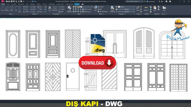 Dış kapı dwg, Exterior Door DWG, Puerta exterior DWG, Porte extérieure DWG, Porta esterna DWG, 外部ドア DWG, Porta externa DWG, 外门 DWG