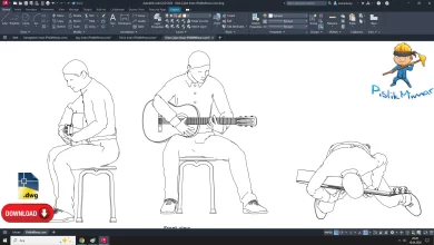 Gitar çalan insan dwg çizimi, Person Playing Guitar dwg, autocad drawing