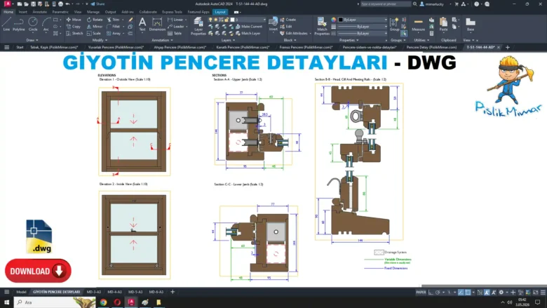 Giyotin pencere dwg, Sash Window DWG, Ventana de guillotina DWG, Fenêtre à guillotine DWG, Finestra a ghigliottina DWG, 上げ下げ窓 DWG, Janela guilhotina DWG, 上下推拉窗 DWG