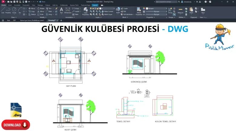 Güvenlik Kulübesi projesi, dwg indir