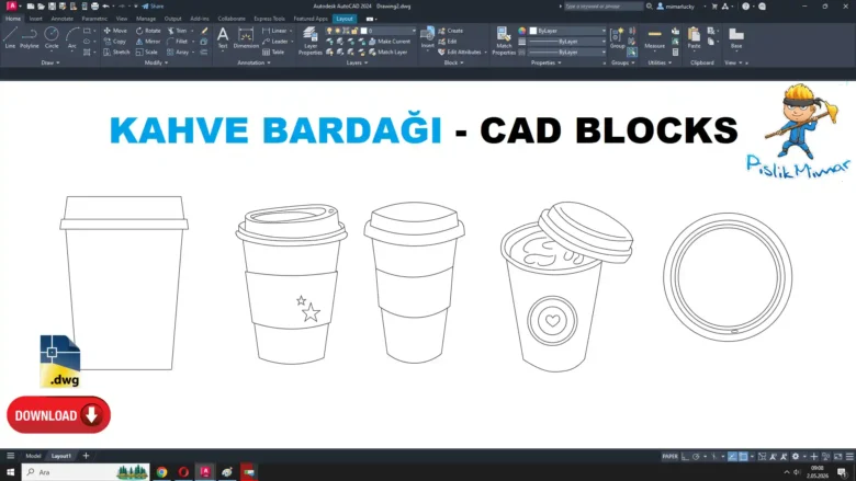 Kahve bardağı dwg, Coffee Cup DWG, Taza de café DWG, Tasse à café DWG, Tazza da caffè DWG, コーヒーカップ DWG, Xícara de café DWG, 咖啡杯 DWG