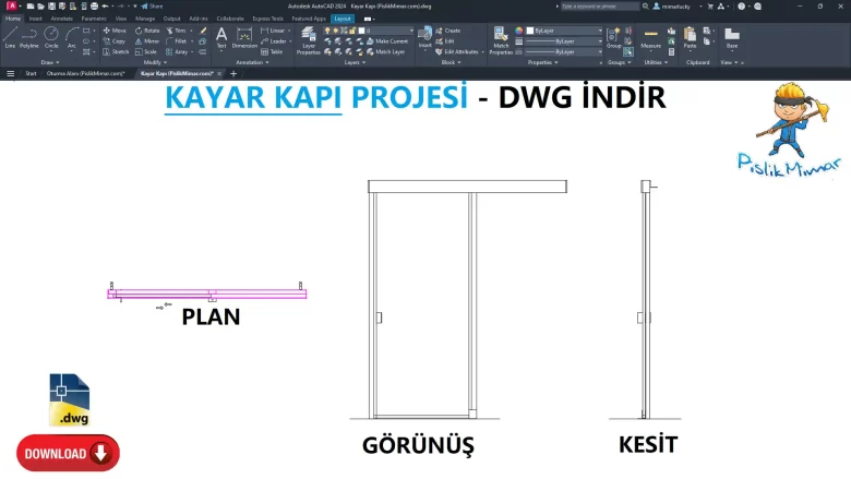 Kayar Kapı dwg, Sliding Door CAD Blocks, AutoCAD Drawing