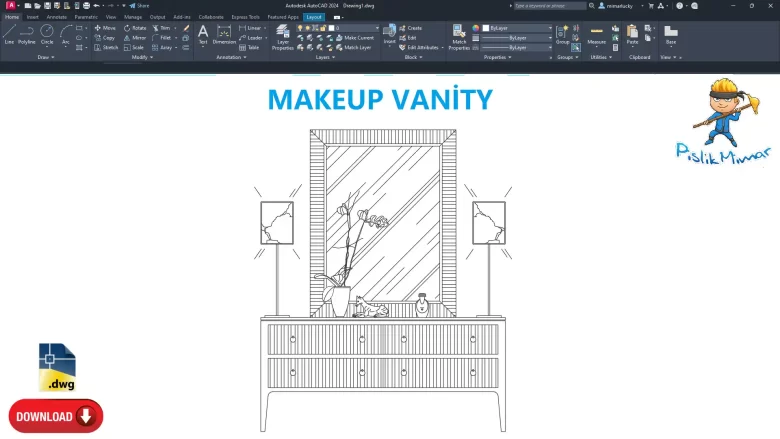 Koçtaş Makyaj Masası dwg, Makeup Vanity CAD Blocks, AutoCAD Drawing