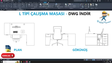 L Çalışma Masası dwg, L Desk CAD Blocks