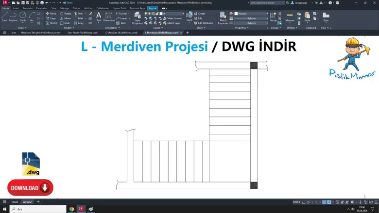 L Merdiven dwg, L Stairs CAD Blocks, AutoCAD Drawing