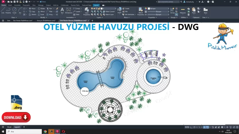 Otel Yüzme Havuzu dwg, Hotel Swimming Pool CAD Blocks, autocad drawing
