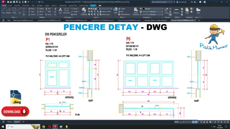 Pencere detay dwg, Window Detail DWG, Detalle de ventana DWG, Détail de fenêtre DWG, Dettaglio finestra DWG, 窓詳細 DWG, Detalhe de janela DWG, 窗户细节 DWG