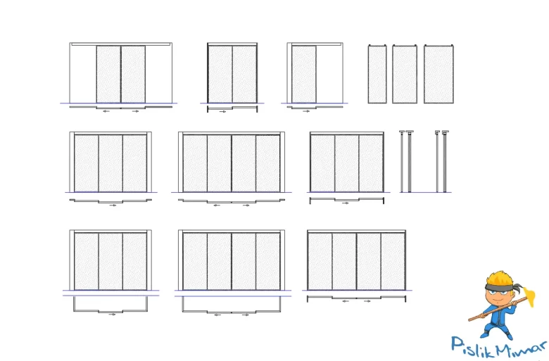 Raylı dolap dwg çizimleri