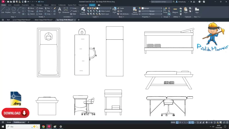 spa yatağı dwg çizimi, Spa Bed dwg drawing, autocad drawing