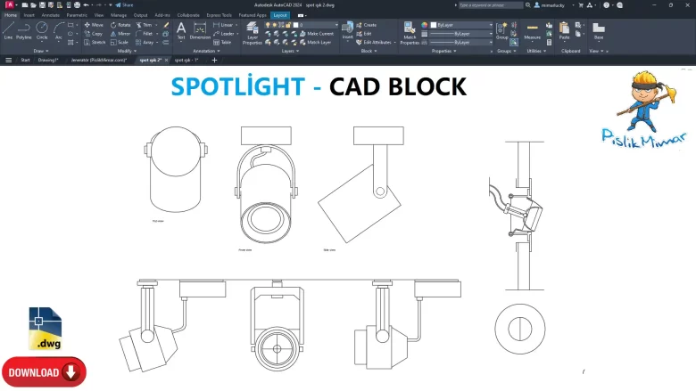 Spot Işık dwg, Spotlight CAD Blocks, AutoCAD Drawing