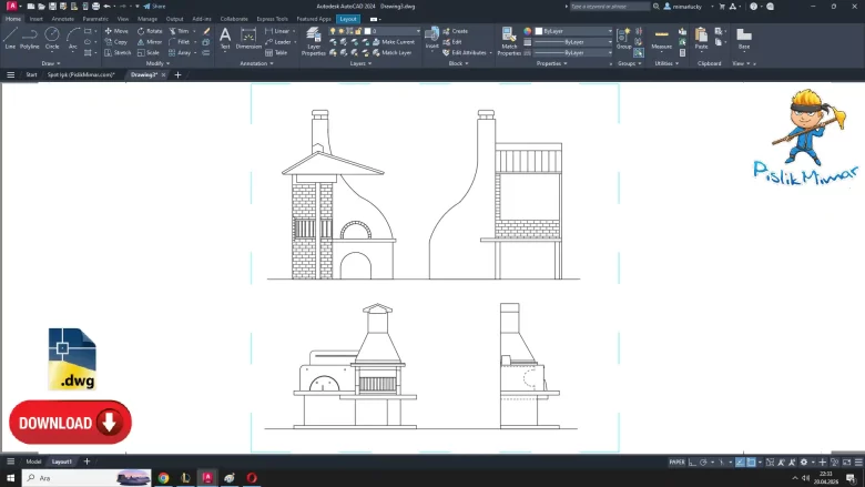 Taş Fırın dwg, Stone Oven Cad blocks