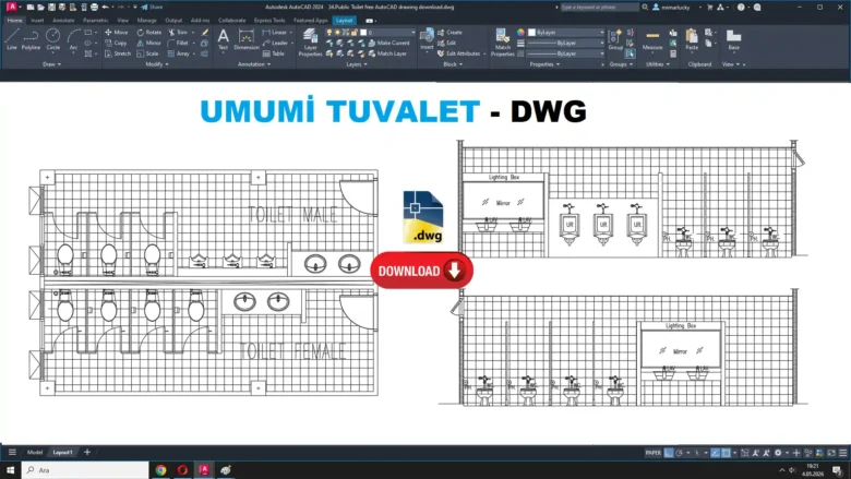 Umumi tuvalet dwg, Public Toilet DWG, Baño público DWG, Toilettes publiques DWG, Toilette pubbliche DWG, 公衆トイレ DWG, Banheiro público DWG, 公共厕所 DWG