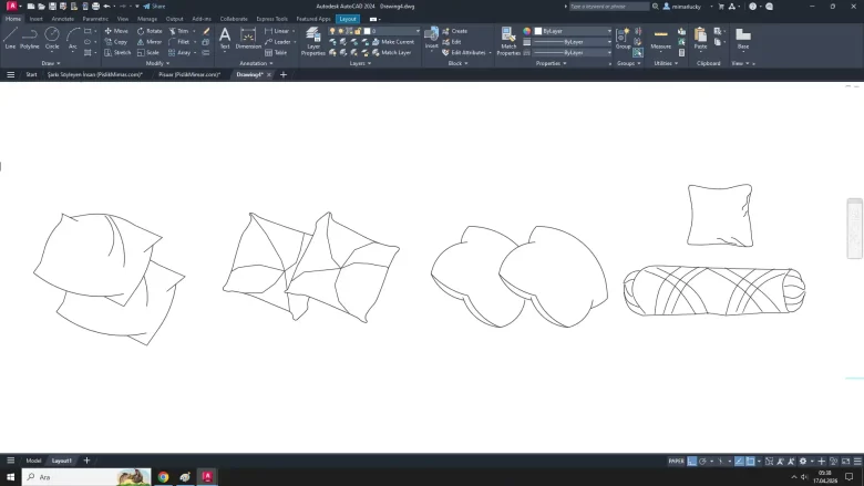 Yastık dwg, Pillow drawing, autocad drawing