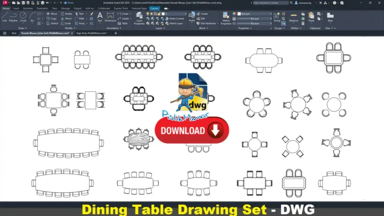 Yemek Masası Çizim Seti dwg, Dining Table Drawing Set DWG, Conjunto de mesas de comedor DWG, Ensemble de tables à manger DWG, Set di tavoli da pranzo DWG, ダイニングテーブルセット DWG, Conjunto de mesas de jantar DWG, 餐桌组合 DWG
