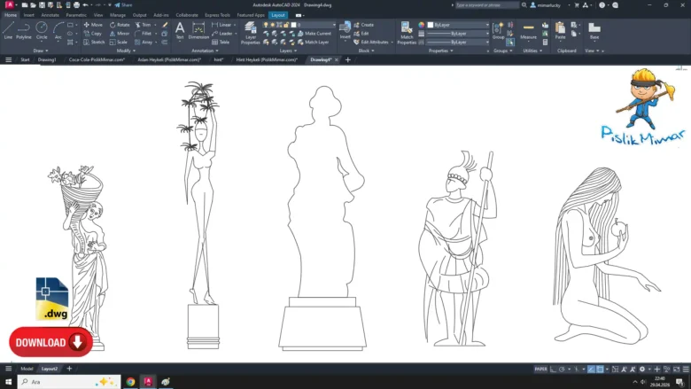 Yunan Heykeli dwg, Greek Statue DWG, Estatua griega DWG, Statue grecque DWG, Statua greca DWG, ギリシャ像 DWG, Estátua grega DWG, 希腊雕像 DWG