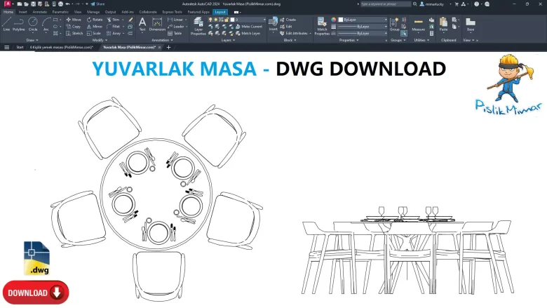 Yuvarlak Masa dwg, Round table CAD Blocks