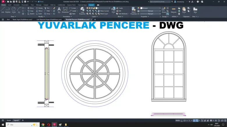 Yuvarlak pencere dwg, Round Window DWG, Ventana redonda DWG, Fenêtre ronde DWG, Finestra rotonda DWG, 丸窓 DWG, Janela redonda DWG, 圆形窗 DWG