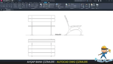 ahsap bank dwg, Drawings of wooden bench seating area