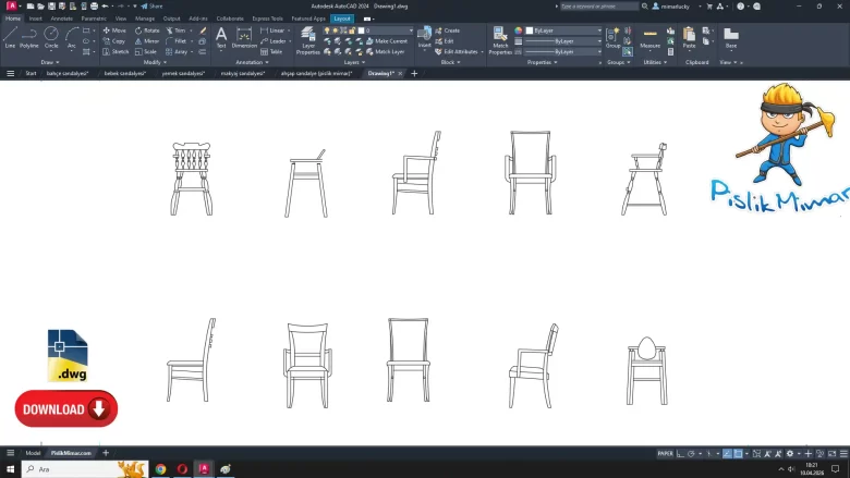 ahşap sandalye dwg çizimi, Wooden Chair dwg, autocad drawing