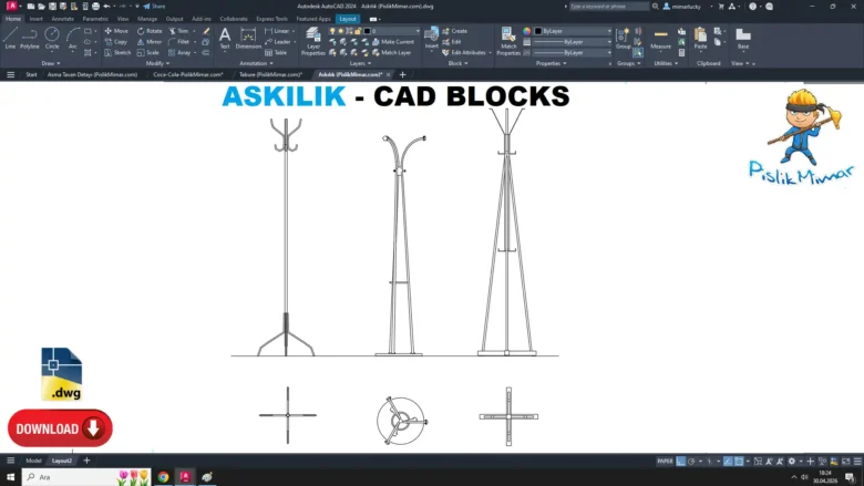 askılık dwg, Coat Rack DWG, Perchero DWG, Porte-manteau DWG, Appendiabiti DWG, コートラック DWG, Cabideiro DWG, 衣帽架 DWG