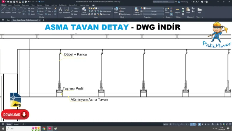 asma tavan dwg, Suspended Ceiling Detail DWG, Detalle de techo suspendido DWG, Détail plafond suspendu DWG, Dettaglio controsoffitto DWG, 吊り天井詳細 DWG, Detalhe de teto suspenso DWG, 吊顶细节 DWG