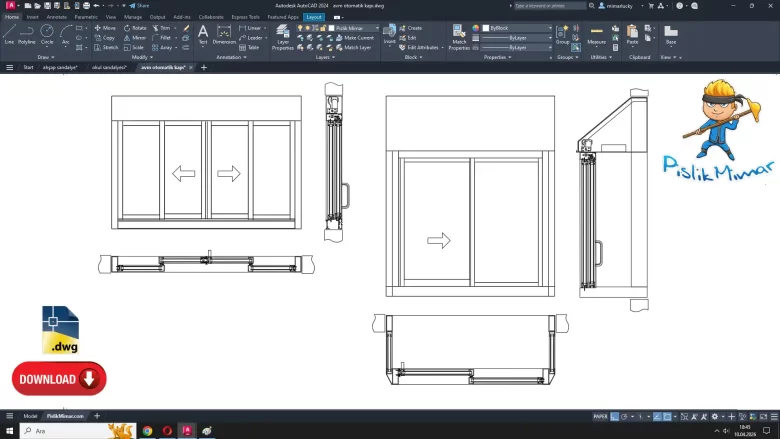 avm fotoselli kapı dwg çizimi, Shopping Mall Automatic Door dwg