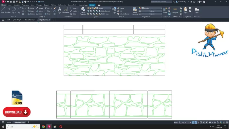 bahçe duvarı dwg çizimi, Garden Wall dwg, autocad drawing