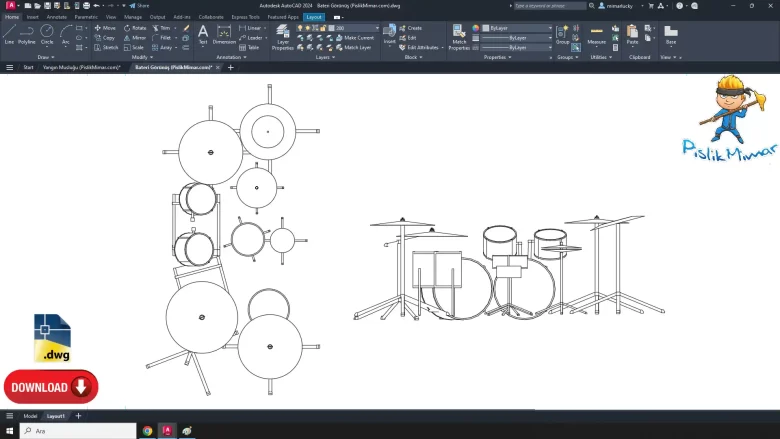bateri görünüş dwg, bateri görünüş dwg, Drum View CAD Blocks, autocad drawing