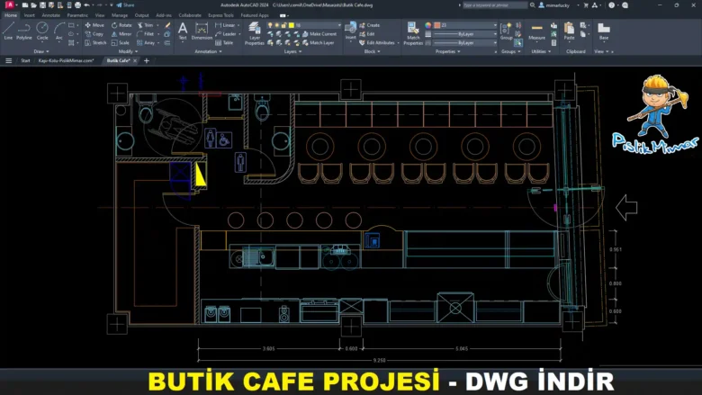 butik cafe projesi dwg indir