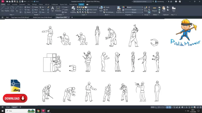 çalışan insan dwg çizimi, Working Person dwg, autocad drawing