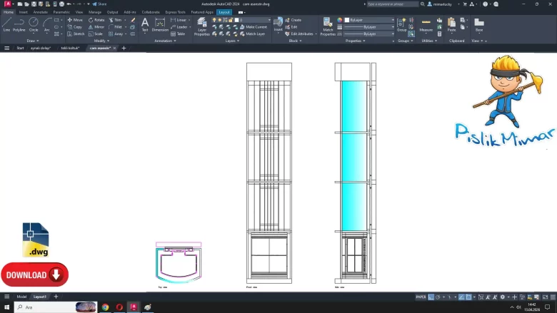 cam asansör dwg, Glass Elevator cad block, autocad drawing